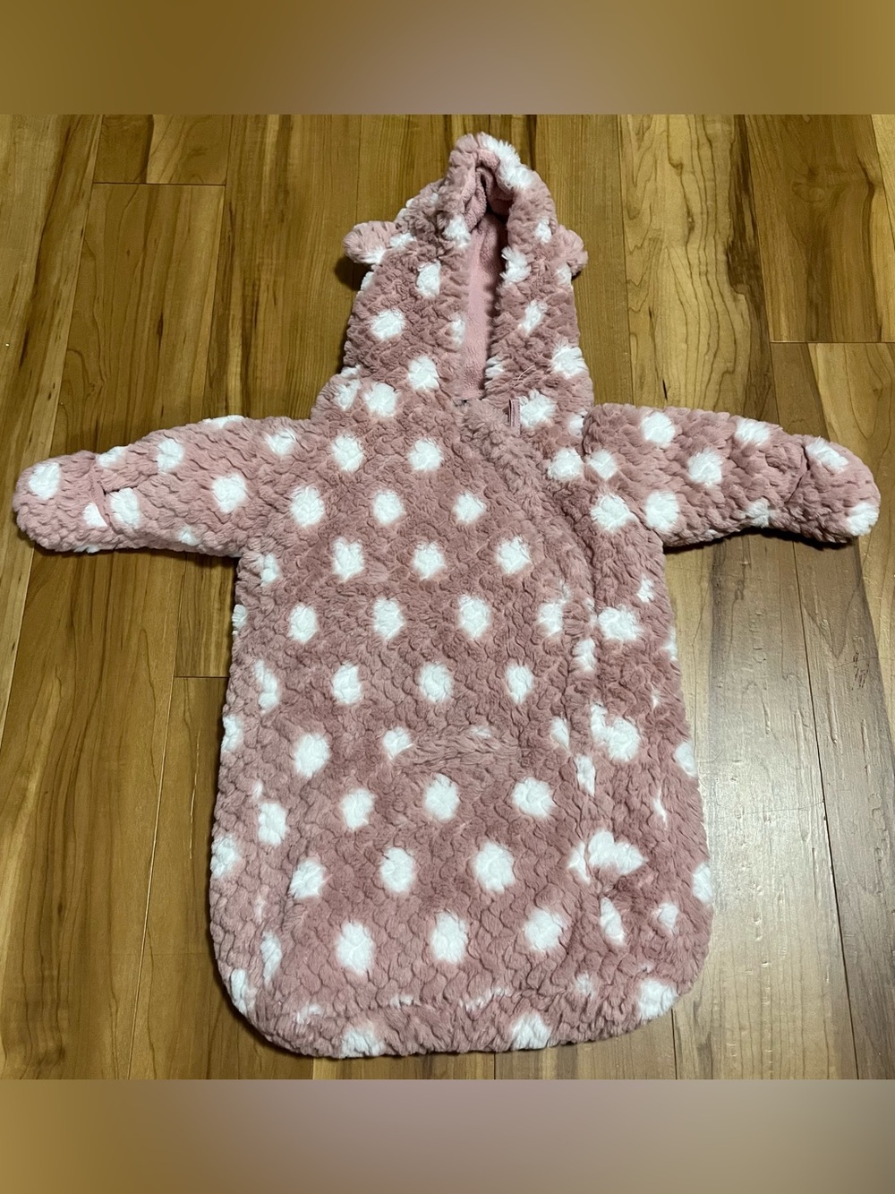 Rothschild Baby Girl Pink Polka Dot Faux Fur Bunting Sleep Sack Hooded 0-6M